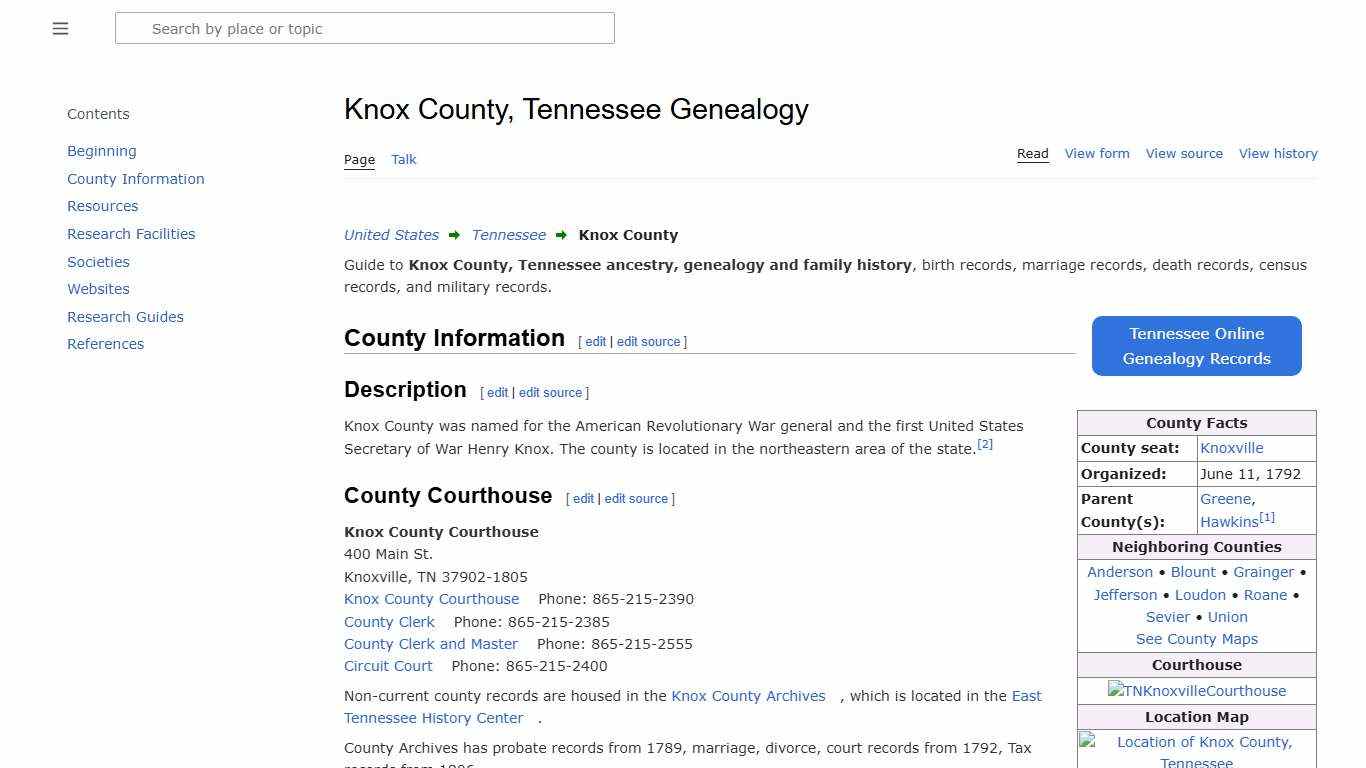 Knox County, Tennessee Genealogy • FamilySearch
